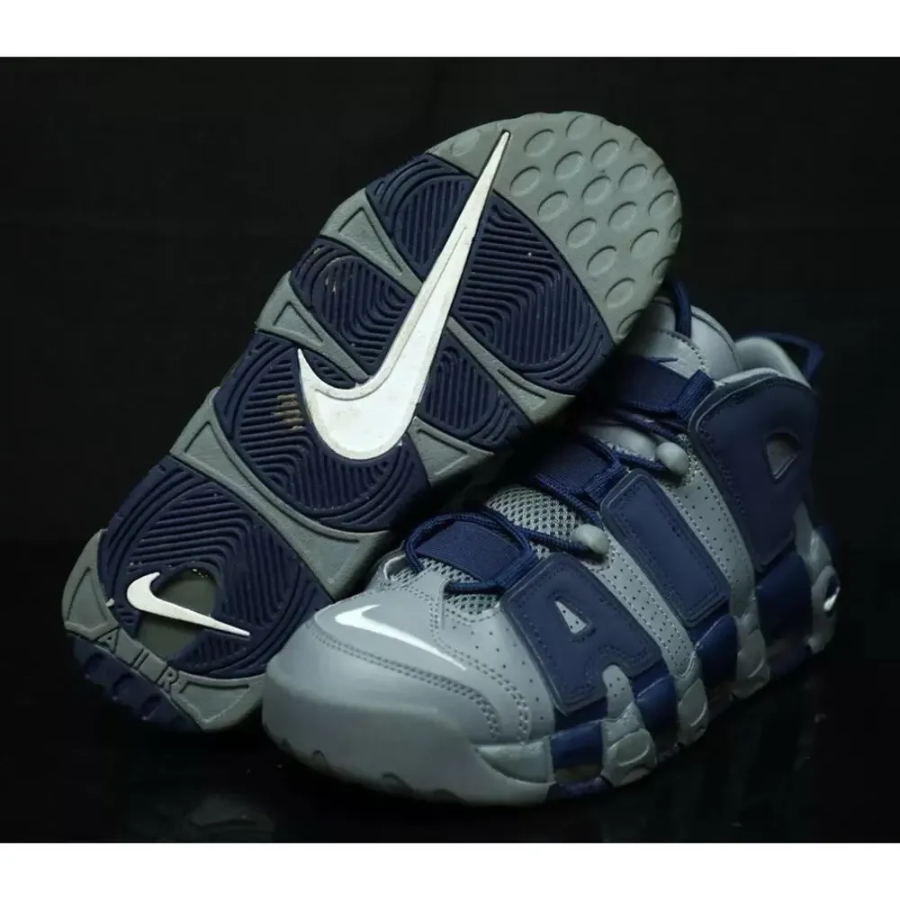 NIKE Air Uptempos Rare Georgetown Hoyas Shoes Cool Grey Navy Mens 8 Fast Ship